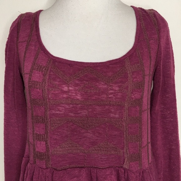 Free People Boho Long Sleeve Purple Top size XS - Picture 2 of 8